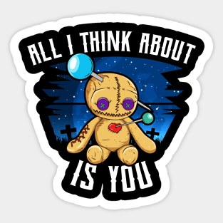 Funny Voodoo Doll All I think about is you Halloween Trick or Treat Sticker
